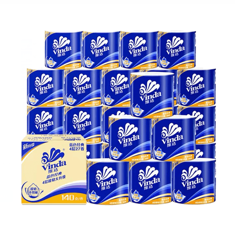 维达卫生用纸制品4层140克*27卷有芯卷纸 蓝色经典 卫生纸纸巾 单位：箱